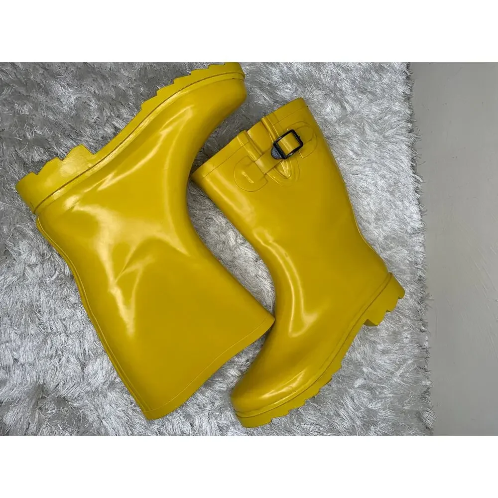 Yellow Rain Boots Classic Preppy Sz 9 College City Waterproof